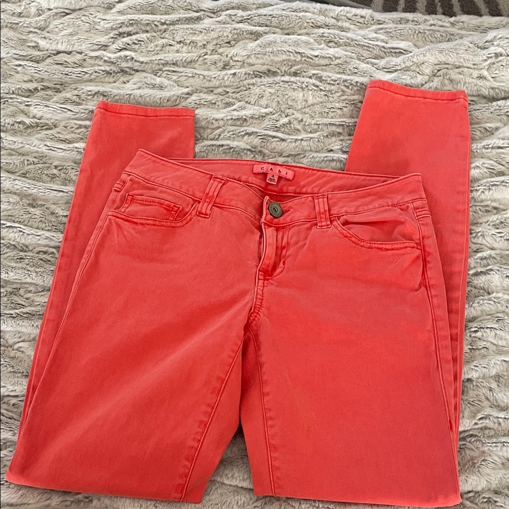 CAbi High-Rise Skinny Jeans in Coral - Picture 4 of 5
